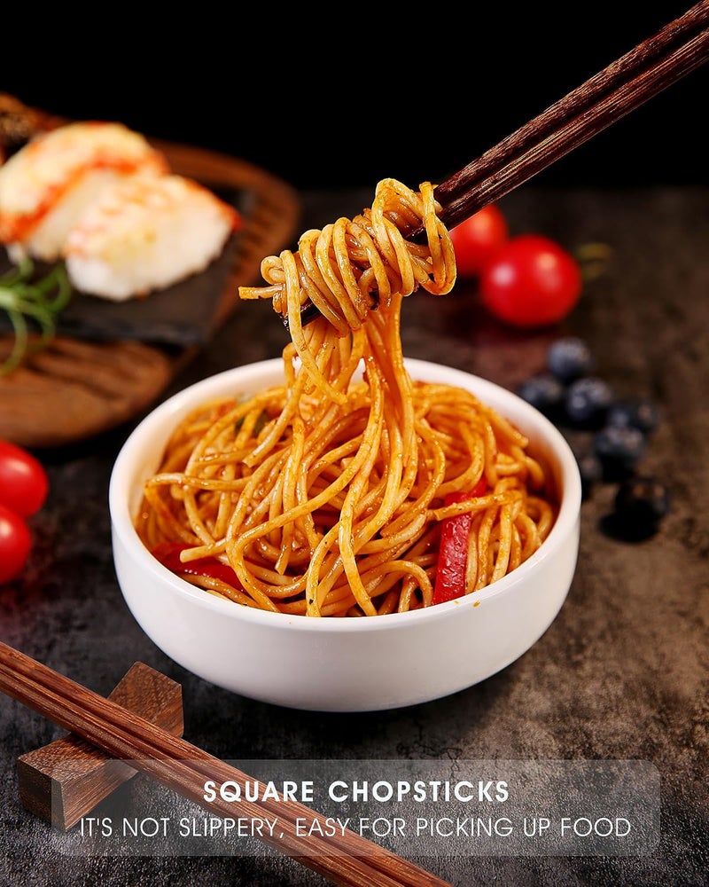 Donxote 12 Inches Cooking Chopsticks 2 Pairs with Chopstick Rest, Kitchen Noodles Frying Wok Long Chopstick, Wooden Reusable Chop Sticks, Apply to Asian Cooking Deep-Fry Food - Image 5