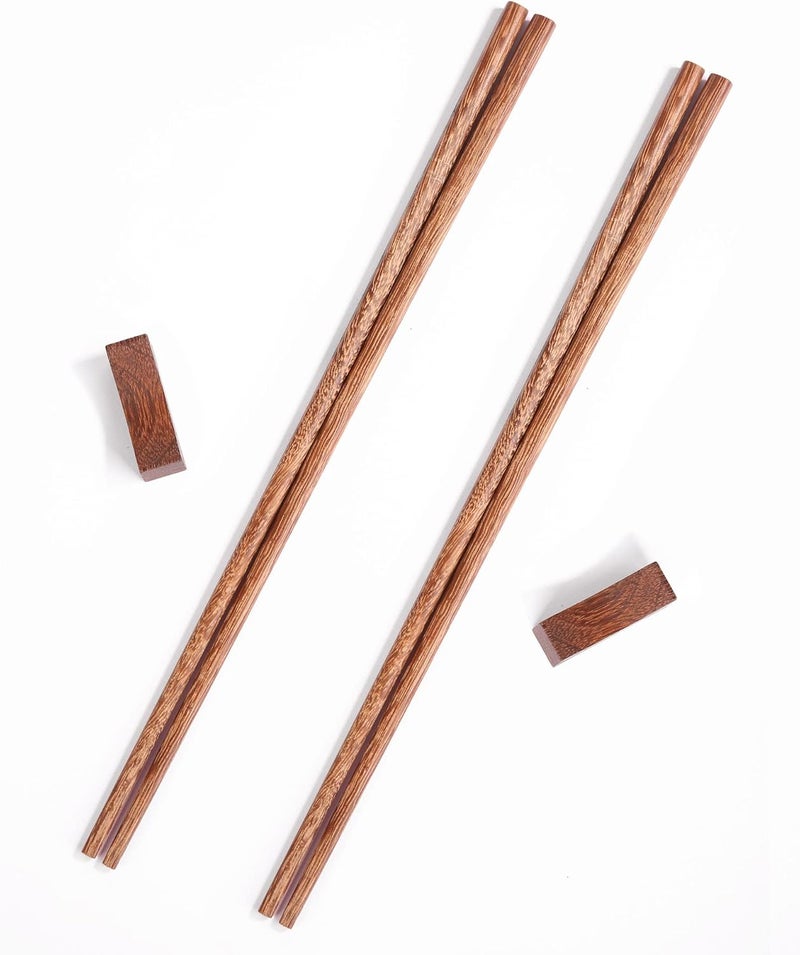 Donxote 12 Inches Cooking Chopsticks 2 Pairs with Chopstick Rest, Kitchen Noodles Frying Wok Long Chopstick, Wooden Reusable Chop Sticks, Apply to Asian Cooking Deep-Fry Food - Image 1