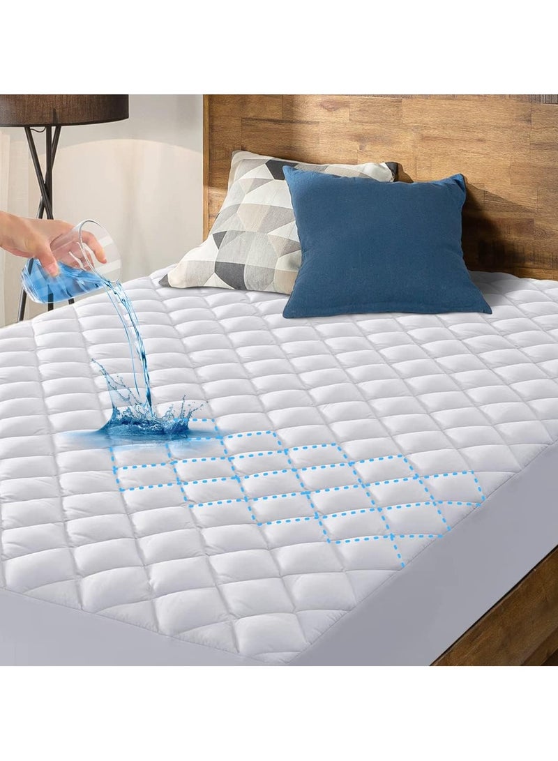 100% Waterproof Mattress Pad Protector,Breathable Quilted Mattress Cover,Breathable Mattress Protector,Soft Breathable Mattress Pad Cover,Dust Proof Mattress Protector (White-180cm*220cm)  - Image 1