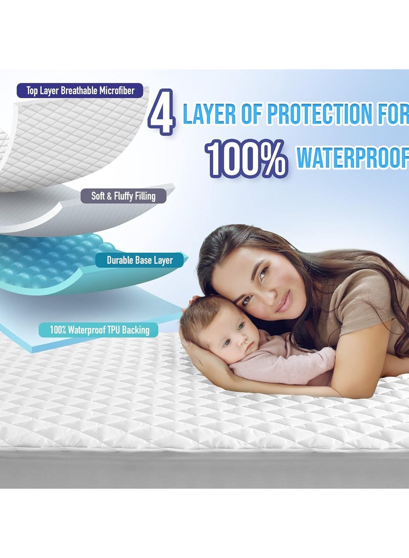 100% Waterproof Mattress Pad Protector,Breathable Quilted Mattress Cover,Breathable Mattress Protector,Soft Breathable Mattress Pad Cover,Dust Proof Mattress Protector (White-180cm*220cm)  - Image 2