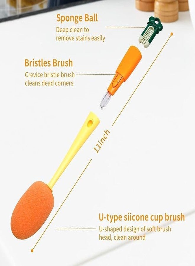 A4SHOP 3-in-1 Baby Bottle Brush Cleaner Set - Multifunctional Bottle Cleaning Brush with Replaceable Sponge Head and Silicone Nipple Cup Cleaner Types of Bottles and Accessories - Image 5