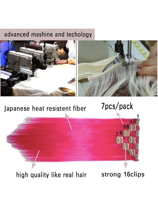 iLUU Luu 22" 100G Straight Synthetic Hairpiece 8D Shocking Pink Color Hair Extension Clip In 7Pcs Full Head 16 Clips Ins On Hair Extensions Hairpieces Wig For Women Party Cosplay - Image 4