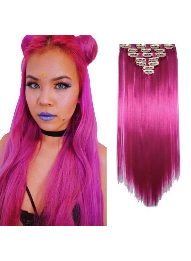 iLUU Luu 22" 100G Straight Synthetic Hairpiece 8D Shocking Pink Color Hair Extension Clip In 7Pcs Full Head 16 Clips Ins On Hair Extensions Hairpieces Wig For Women Party Cosplay - Image 2