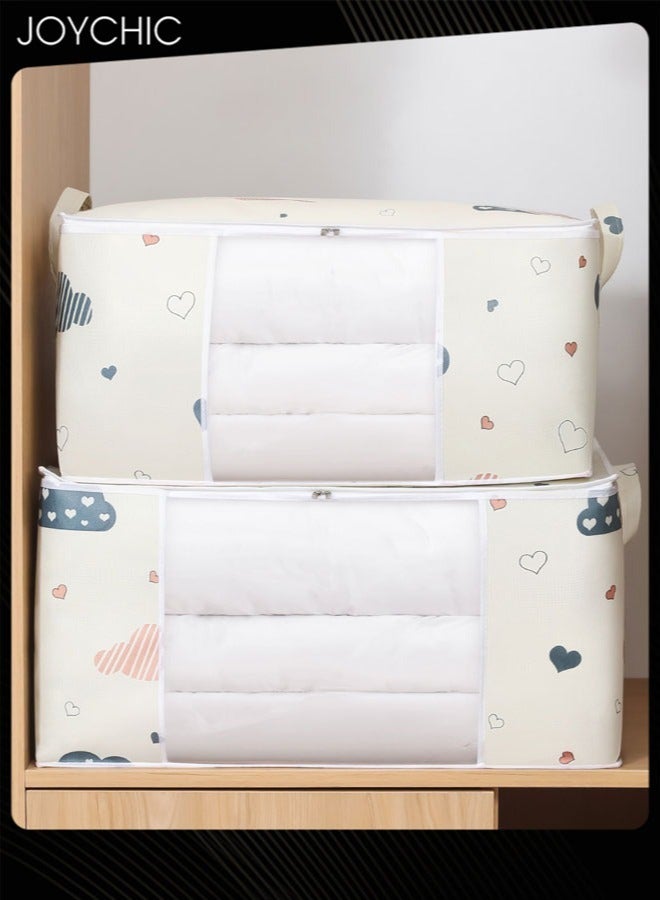 Joychic 2-piece Lovely Cartoon Design Large Capacity Saving Space Clothing Quilt Storage Bag Multifunctional Dustproof and Moistureproof Supplies Moving Clothes Packing Organizers Beige  - Image 4