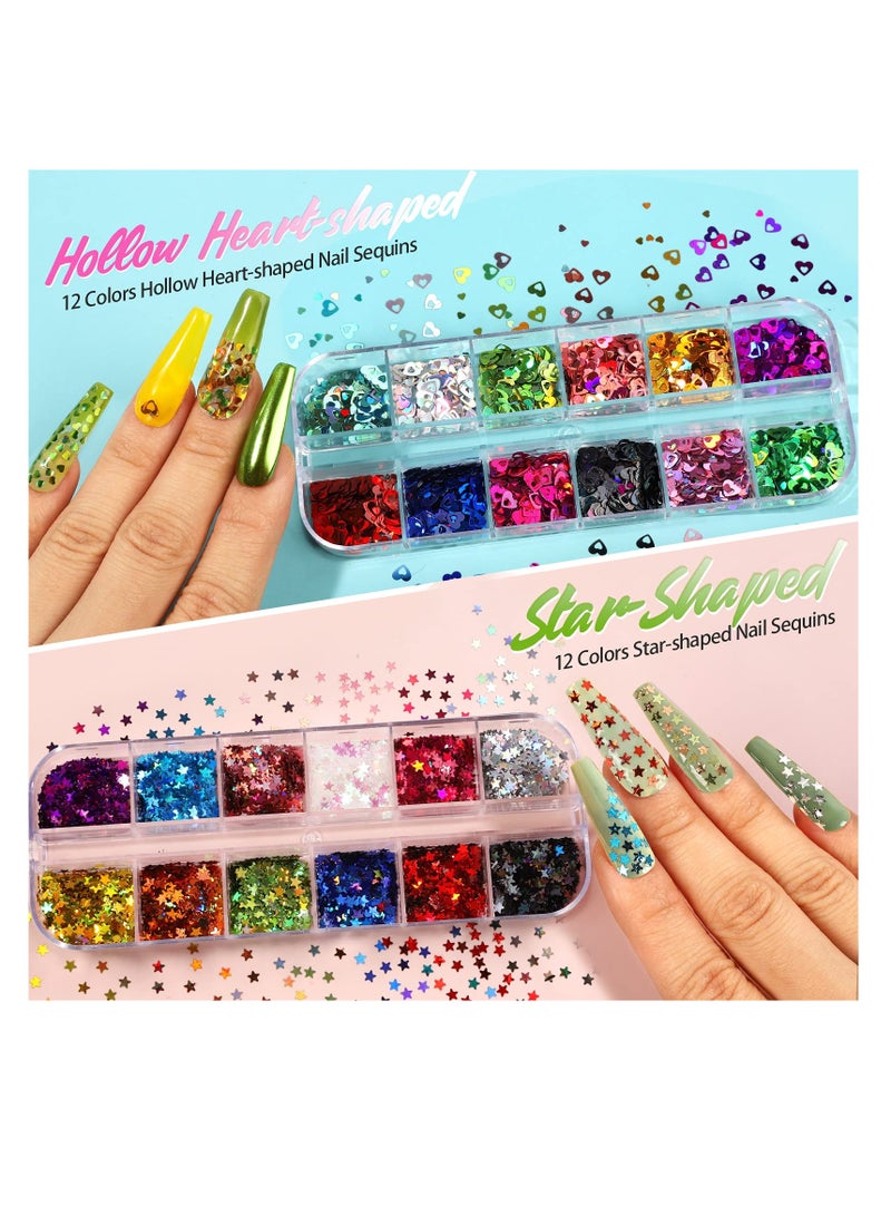 SOLARAE Nail Art Decoration Kit 12 Colors of Rhinestones Nail Art Fruit Slices Chunky Glitter Nail Sequins Laser Star Holographic Sparky Mixed Heart Nail Decorations - Image 2