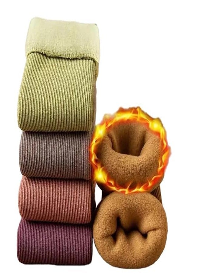 KITDAO Winter Thumb Toe Adult Warm Line Ribbed Snow Womens Stretch Knit Super Thick Wool Fur Socks Plush Thermal Men Women Fashion Fuzzy Solid Color Velvet Snow Socks (pack of 4) - Image 2