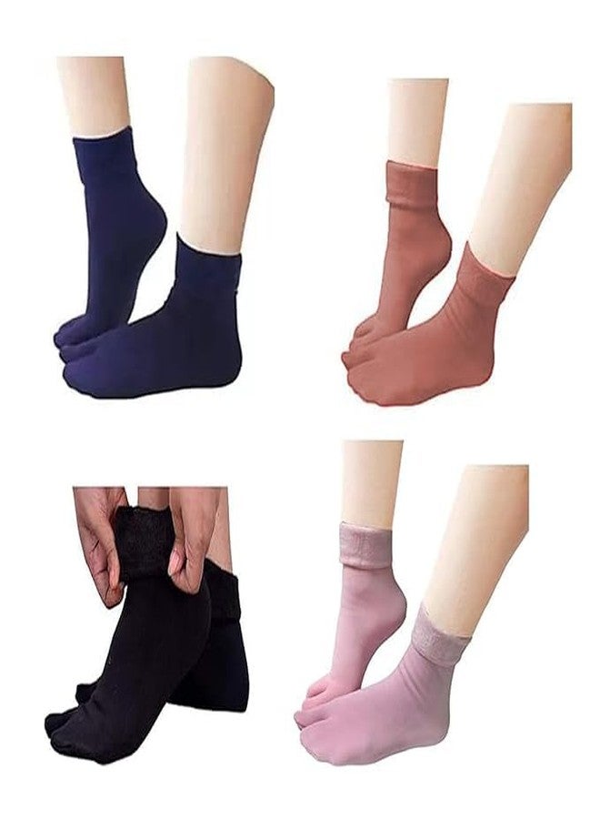 KITDAO Winter Thumb Toe Adult Warm Line Ribbed Snow Womens Stretch Knit Super Thick Wool Fur Socks Plush Thermal Men Women Fashion Fuzzy Solid Color Velvet Snow Socks (pack of 4) - Image 1