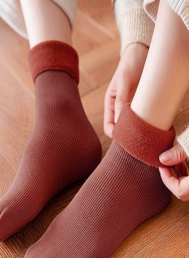 KITDAO Winter Thumb Toe Adult Warm Line Ribbed Snow Womens Stretch Knit Super Thick Wool Fur Socks Plush Thermal Men Women Fashion Fuzzy Solid Color Velvet Snow Socks (pack of 4) - Image 3
