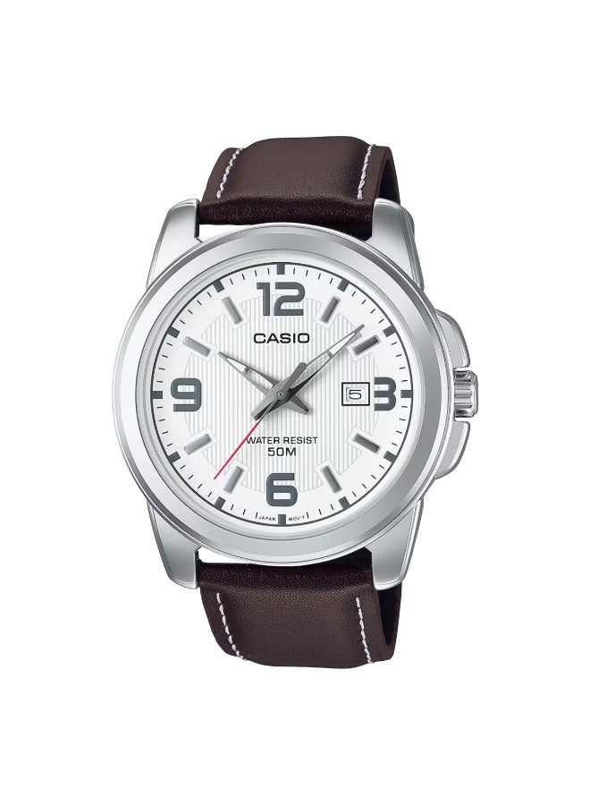 CASIO Men's Men's Leather Analog Watch MTP-1314L-7A - 44.9 mm