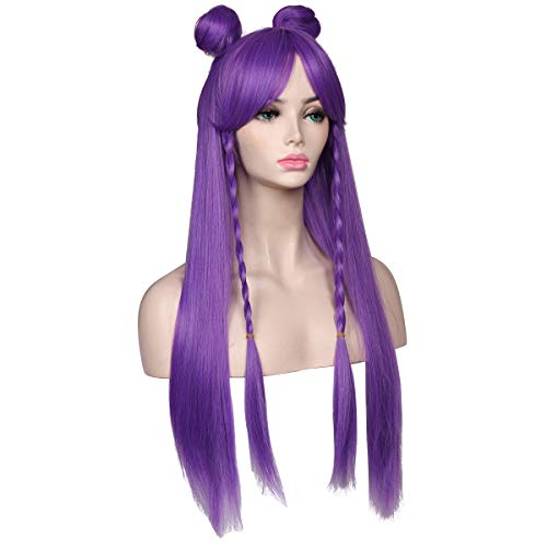 ColorGround Long Straight Purple Braided Wig with two Buns for Cosplay and Cons - Image 4