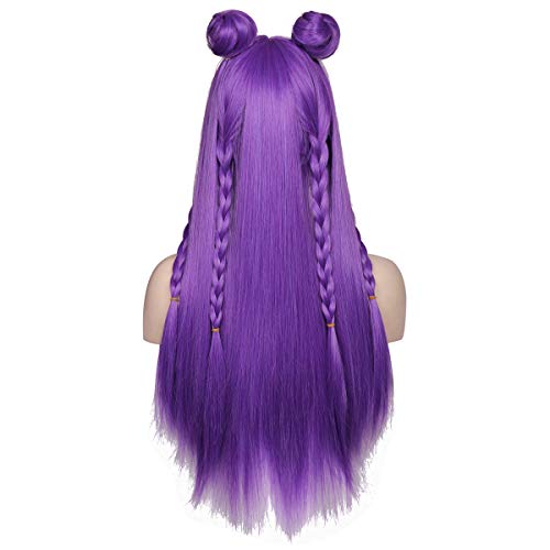 ColorGround Long Straight Purple Braided Wig with two Buns for Cosplay and Cons - Image 3