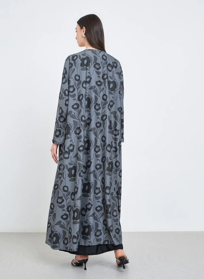 تايك تو Take Two Floral Print Open Front Abaya