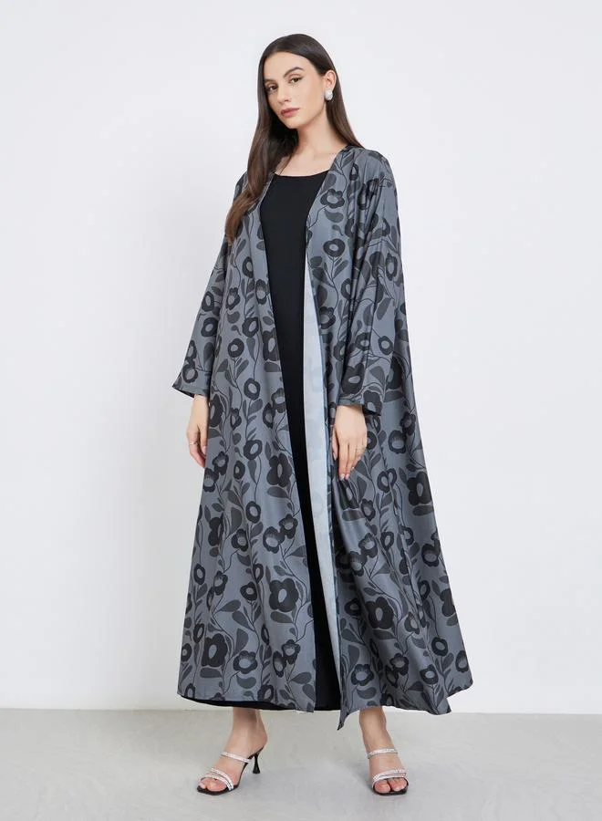 تايك تو Take Two Floral Print Open Front Abaya