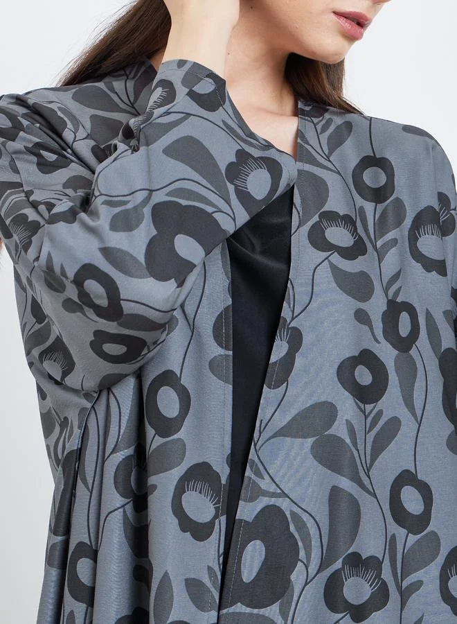 تايك تو Take Two Floral Print Open Front Abaya