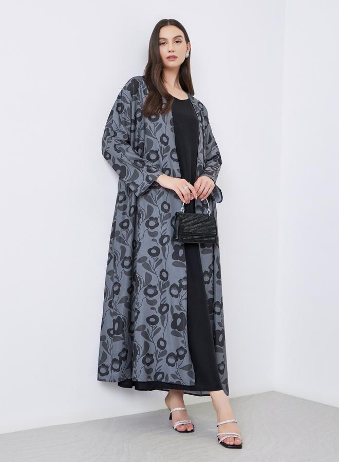 Take Two Floral Print Open Front Abaya - Image 1