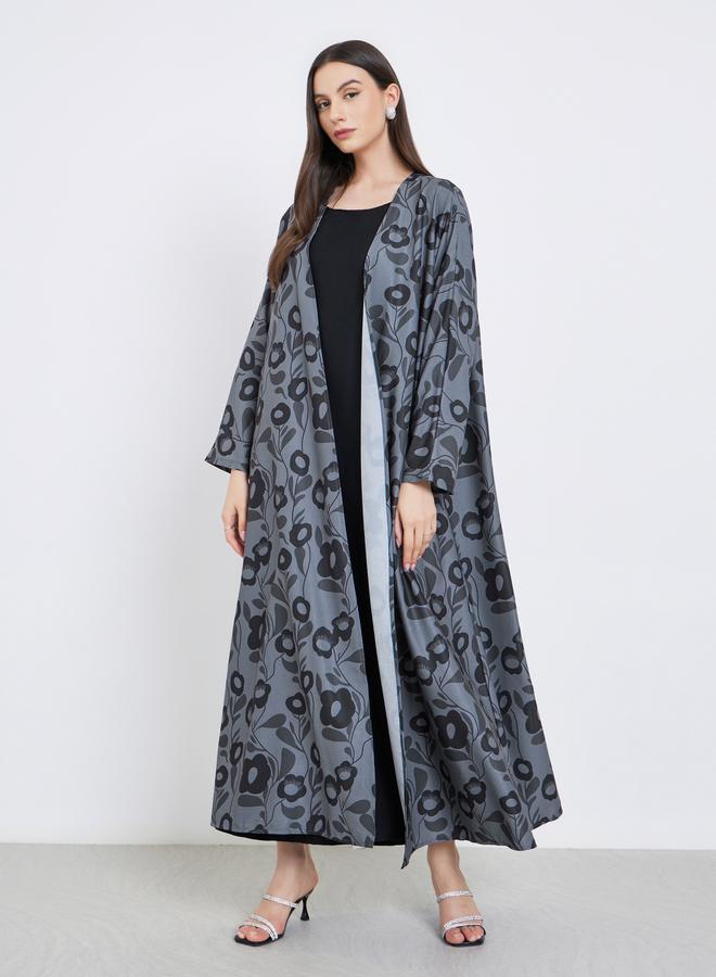 Take Two Floral Print Open Front Abaya - Image 2
