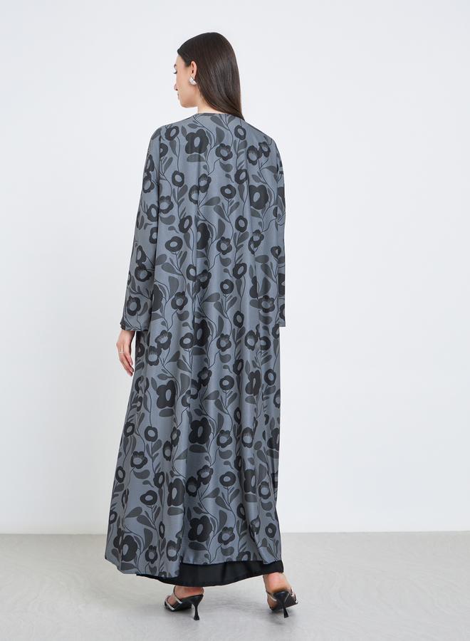Take Two Floral Print Open Front Abaya - Image 5