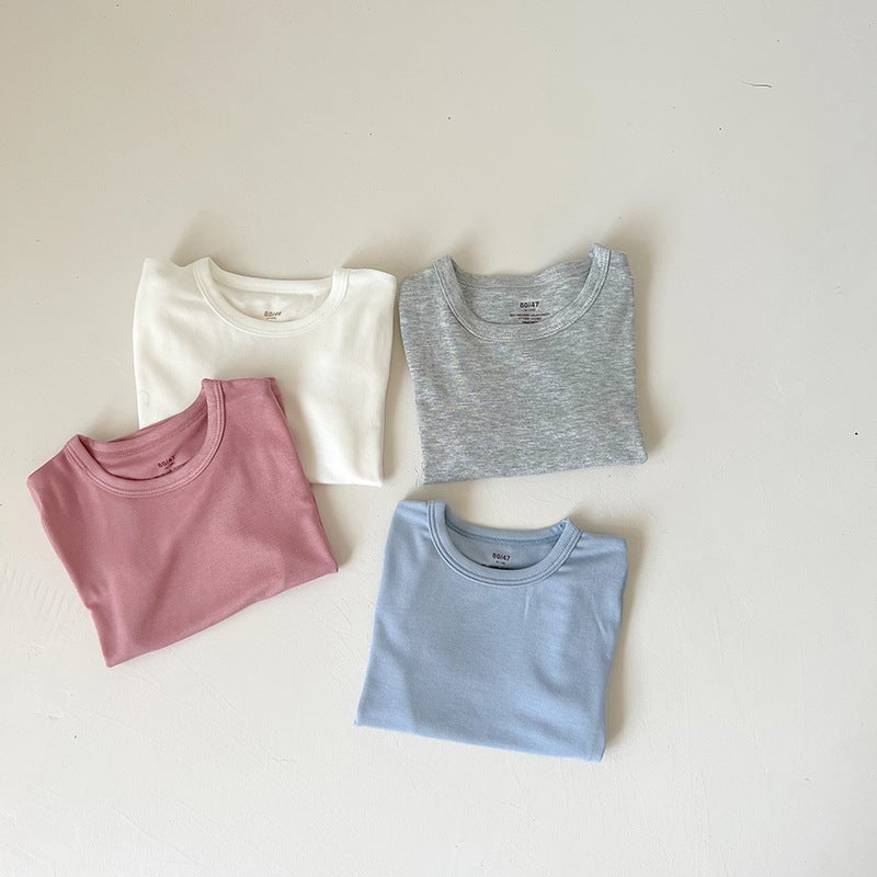 Baby Summer Solid Color Giant Good Wear All-Match Crewneck T-Shirt For Boys And Girls Baby Modal Comfortable Short-Sleeved Summer Top - Image 5