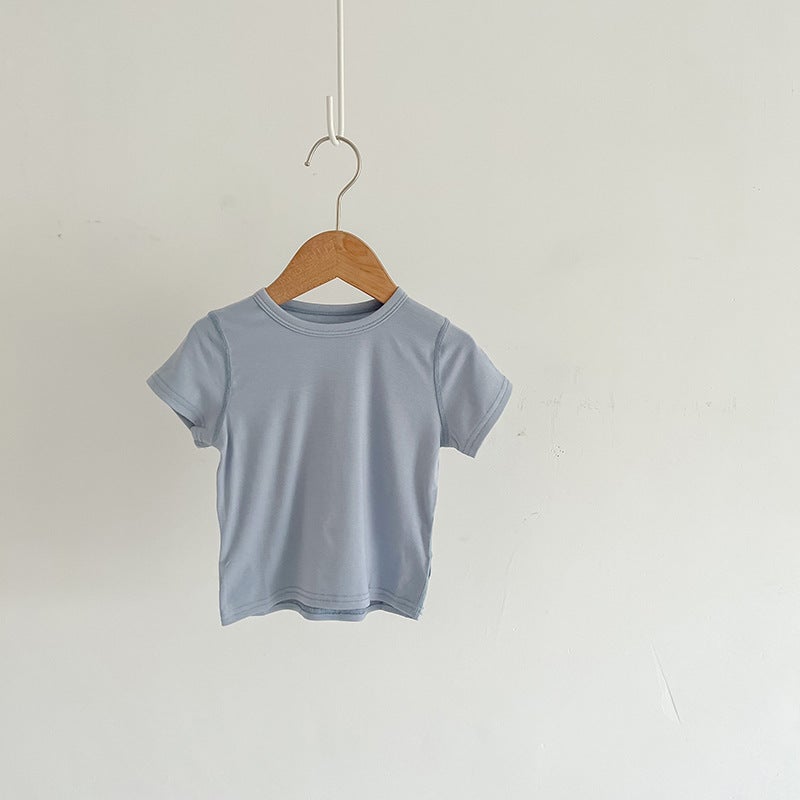 Baby Summer Solid Color Giant Good Wear All-Match Crewneck T-Shirt For Boys And Girls Baby Modal Comfortable Short-Sleeved Summer Top - Image 1