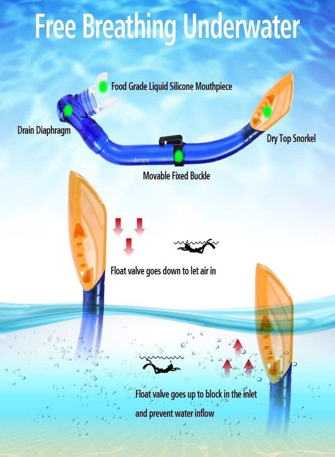 VBM Mask Fins Snorkel Set Snorkeling Gear for Adults Kids, Swim Goggles Panoramic View Anti-Fog Anti-Leak, Dry Top Snorkel and Dive Flippers Kit for Diving Scuba Swimming Freediving - Image 3