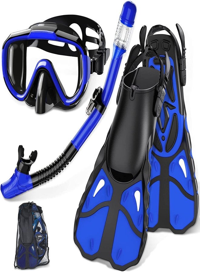 VBM Mask Fins Snorkel Set Snorkeling Gear for Adults Kids, Swim Goggles Panoramic View Anti-Fog Anti-Leak, Dry Top Snorkel and Dive Flippers Kit for Diving Scuba Swimming Freediving - Image 1