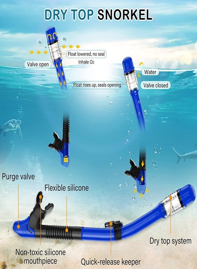 VBM Mask Fins Snorkel Set Snorkeling Gear for Adults Kids, Swim Goggles Panoramic View Anti-Fog Anti-Leak, Dry Top Snorkel and Dive Flippers Kit for Diving Scuba Swimming Freediving - Image 4