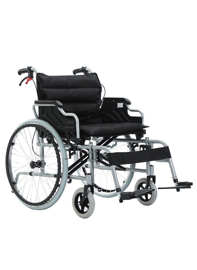 Cool Baby 24 Inch 56CM Wide Seat Wheelchair for Adults and Seniors, 300 Lb Weight Capacity, Portable, Folding and Double-Layer Thickened Cushion | Black  - Image 1