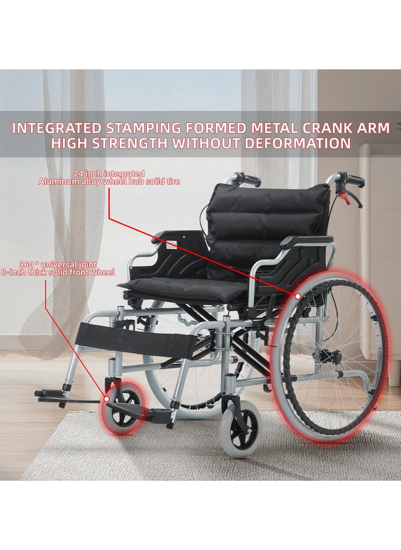 Cool Baby 24 Inch 56CM Wide Seat Wheelchair for Adults and Seniors, 300 Lb Weight Capacity, Portable, Folding and Double-Layer Thickened Cushion | Black  - Image 3