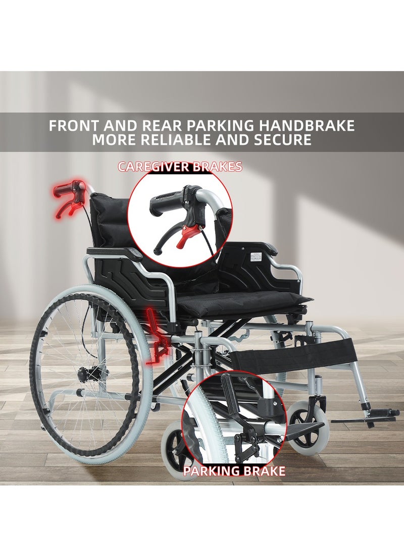 Cool Baby 24 Inch 56CM Wide Seat Wheelchair for Adults and Seniors, 300 Lb Weight Capacity, Portable, Folding and Double-Layer Thickened Cushion | Black  - Image 5