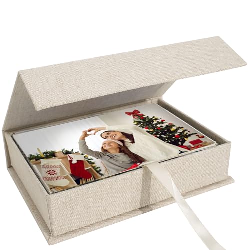 Hiwhy Photo Storage Box 5x7, Linen Photo Box, Memory Box Perfect to Store Your Photo, Pictures, Certificates, Scrapbooking Supplies, Keepsakes and Jewelry Beige - Image 1