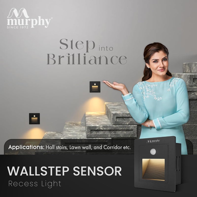 Murphy 3Watt Conceal Motion Sensor Wall Step Light Outdoor and Indoor LED Foot Light with Aluminium IP65 Grade Waterproof Body Warm White Pack of 3 - Image 5