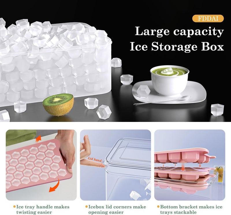 FDDAI Small Ice Cube Tray for Freezer: Easy Release Ice Cube Maker - Plastic Stackable Cubed Ice Trays and Bin - Making Tiny Honeycomb Icecubes - Image 3