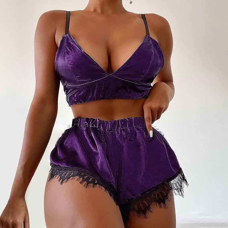 klarako Underwear Set for Women 2 Piece Plus Size Lace Gathered Thin Cami Top High Waist Panties Sexy Lingerie Set - Image 2