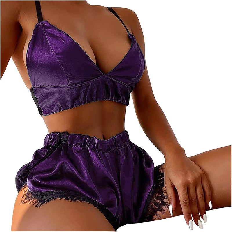 klarako Underwear Set for Women 2 Piece Plus Size Lace Gathered Thin Cami Top High Waist Panties Sexy Lingerie Set - Image 3
