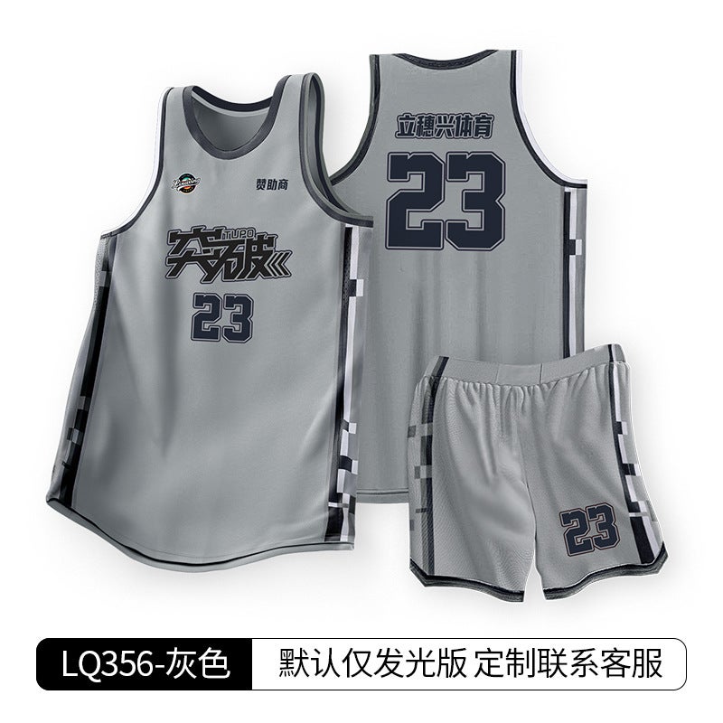 Generic New Childrens Basketball Jersey Suit Adult Breathable Quick Dry American Style Ball Shirt Mens Sports Vest Wholesale Custom Pr Lq356-grey 