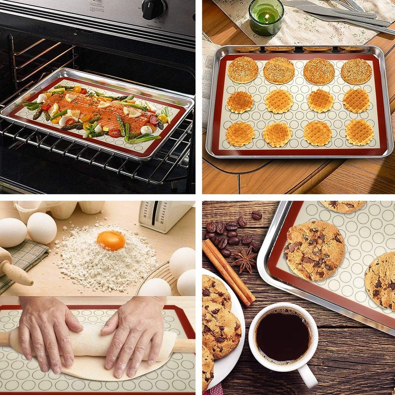 Wildone Baking Sheet with Silicone Mat Set, Set of 6 (3 Sheets + 3 Mats), Stainless Steel Cookie Sheet Baking Pan with Silicone Mat, Non Toxic & Heavy Duty & Easy Clean - Image 4