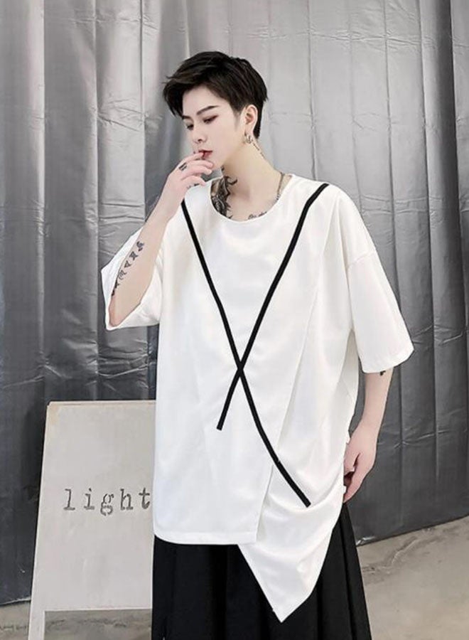 Summer stitching men's loose short-sleeved T-shirt-white  - Image 3