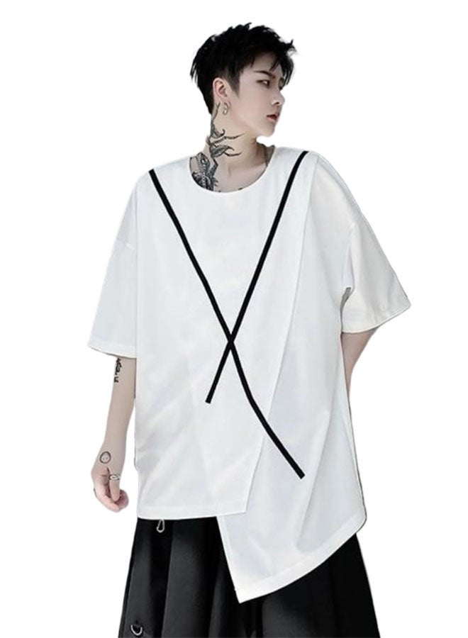 Summer stitching men's loose short-sleeved T-shirt-white  - Image 1