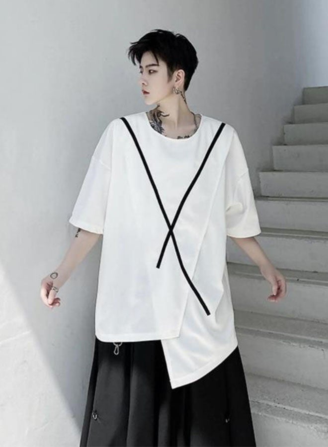 Summer stitching men's loose short-sleeved T-shirt-white  - Image 4