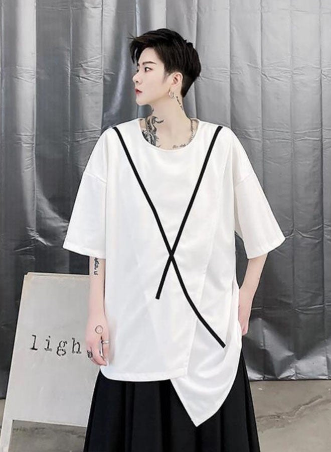 Summer stitching men's loose short-sleeved T-shirt-white  - Image 2