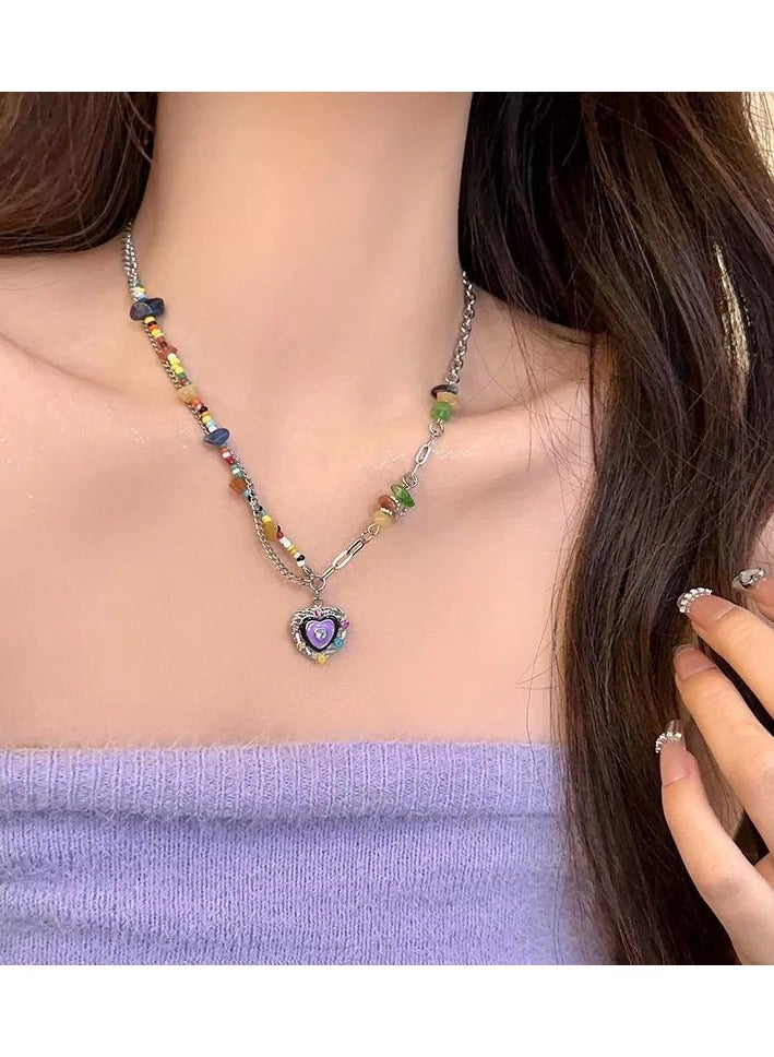 Goolsky Trendy Beaded Heart Zircon Necklace – Unique Sweet & Edgy Y2K Style Collar Chain for Women  - Image 1
