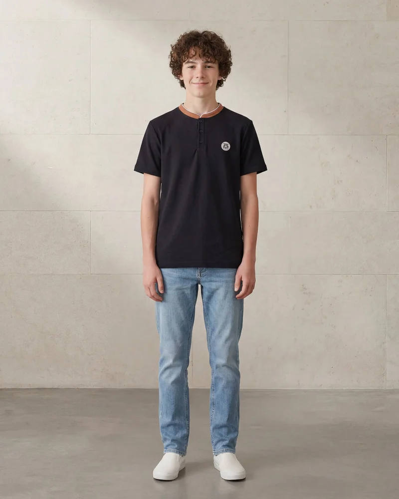 REDTAG Senior Boys Black Plain Polo Shirt