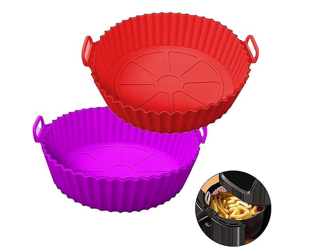 LIJIE Air Fryer Liners 216 cm Round Heat Resistant 2 Pack Multicolour Heat Resistant Silicone Oven Accessories  - Image 1
