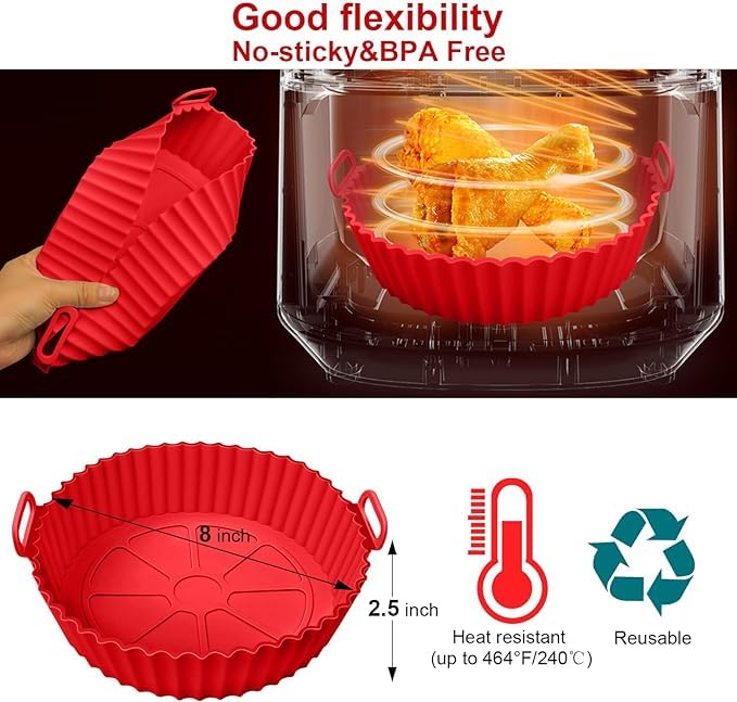 LIJIE Air Fryer Liners 216 cm Round Heat Resistant 2 Pack Multicolour Heat Resistant Silicone Oven Accessories  - Image 3
