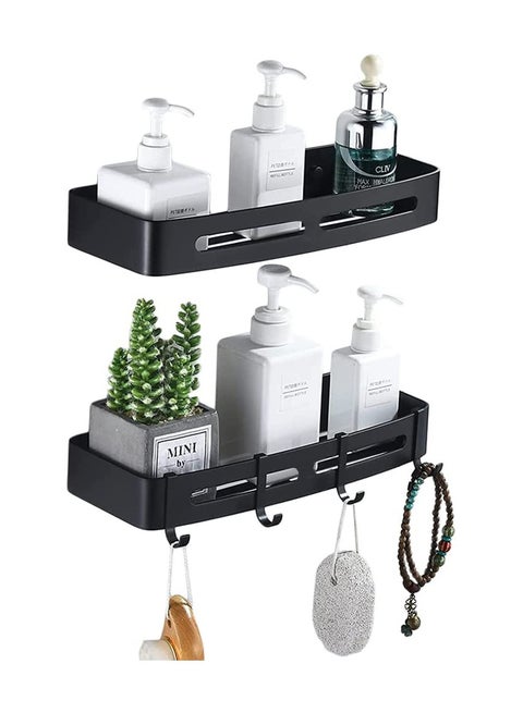 2-Piece Adhesive Wall Mounted Multifunctional Storage Shelf for Bathroom and Kitchen Black 30X13X3.5cm