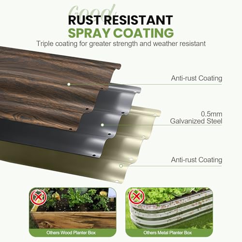 G GOOD GAIN Round Raised Garden Bed - 2Pcs 2x2x1.4ft Galvanized Steel Planter Boxes Outdoor with Rubber Edge Trim | Metal Raised Beds for Gardening Vegetables Flowers Fruits Herbs (Wood Grain) - Image 4