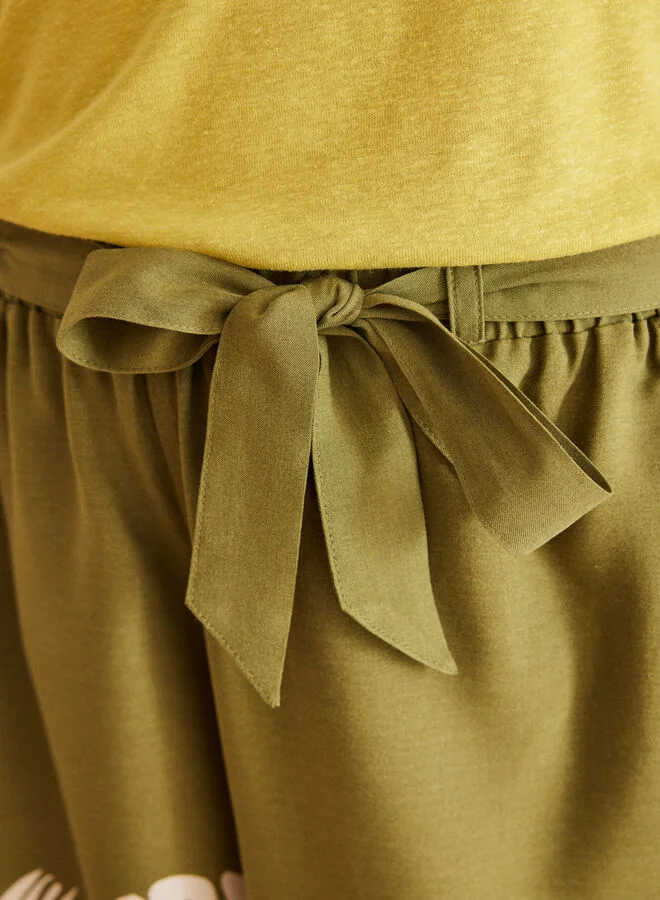 women'secret Leaf print khaki viscose shorts