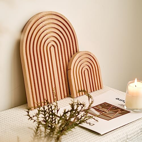 Homtik Wood Rainbow Arch - Modern Boho Room Decor for Wall Shelf, Fireplace Mantel, Counter, Table - Aesthetic Home Decoration for Living Room, Kitchen, Bedroom, Office, Nursery, Set of 2 - Image 2