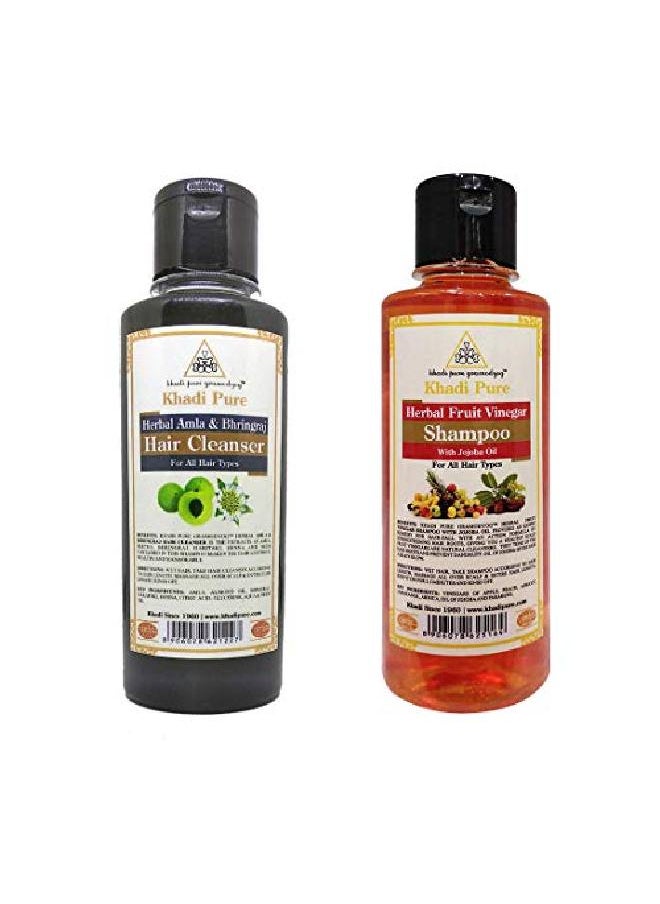 Khadi Pure Amla Bhringraj & Fruit Vinegar Shampoo;Hair Cleanser 210 ml (Pack of 2)  - Image 1