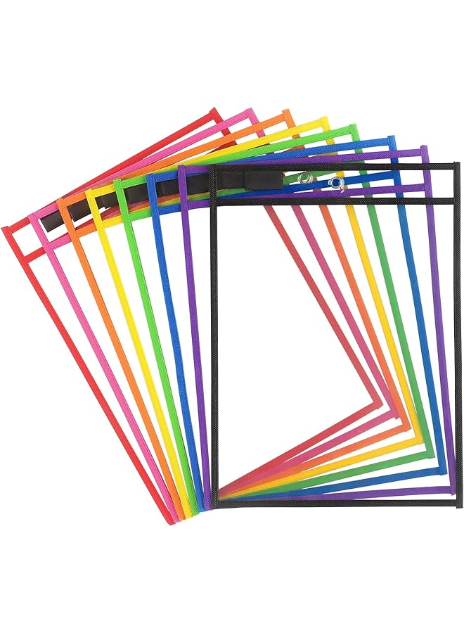 erorex Dry Erase Pocket 8 Assorted Colors Ticket Holders Clear Plastic Sleeves Sheet Protectors For Classroom Supplies School Office Home For Teachers Students  - Image 1